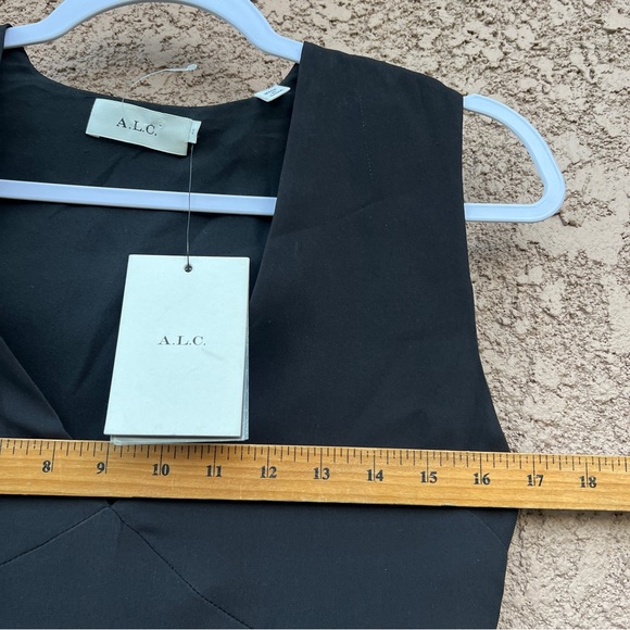 NWT ALC 100% Silk Deep V-Neck Mini Shift Women's Dress 2 Black Orange Luxe Chic - Picture 10 of 11